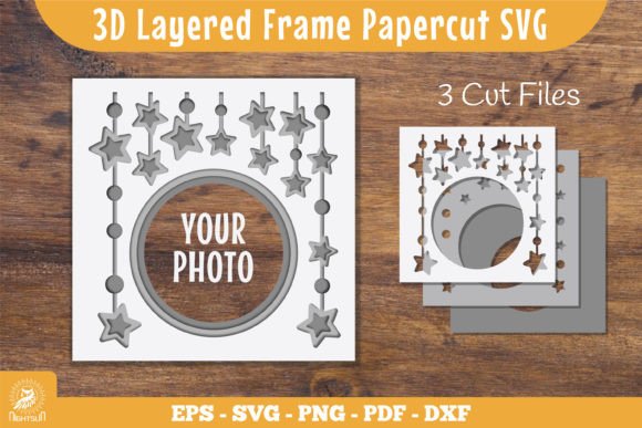 3D Layered Frame Stars SVG for Laser Cutting Shadow Boxes
