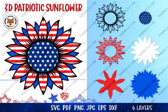 3D Patriotic Sunflower Layered: 3D SVG Paper Flowers