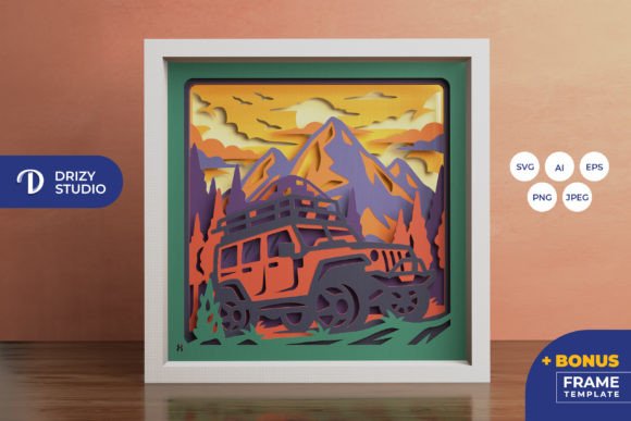 Adventure Car in the Mountains 3D SVG for Shadow Boxes