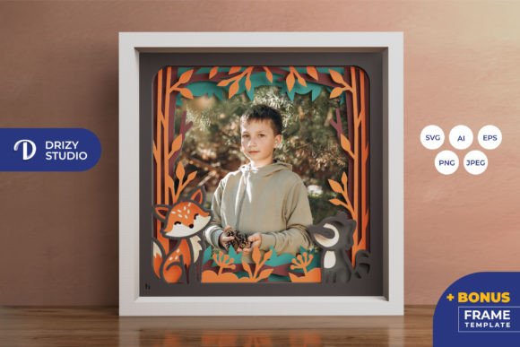 Autumn Animal Baby Photo Frame 3D SVG for Shadow Boxes