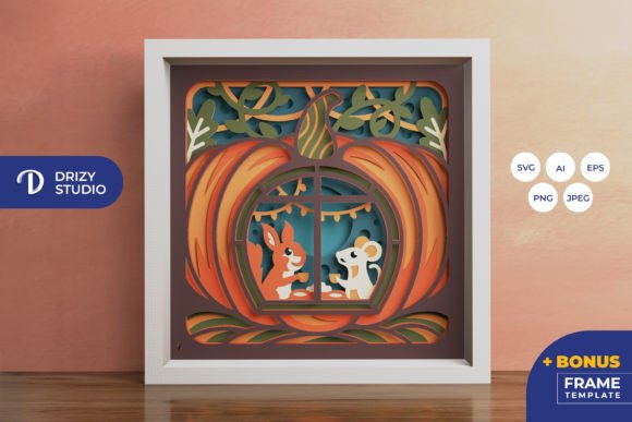 Autumn Animal Inside a Pumpkin 3D SVG for Shadow Boxes