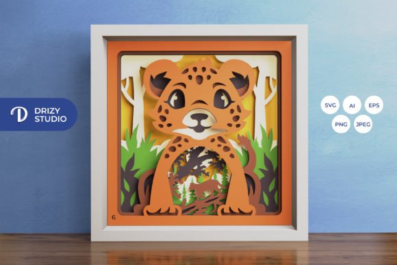 Cute Baby Leopard 3D SVG for Shadow Boxes