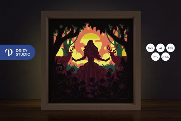 Girl on a Floral Garden 3D SVG for Shadow Boxes