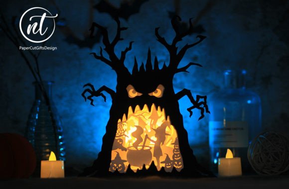 Halloween Ghost Tree Little Witch: 3D SVG Shadow Box Review