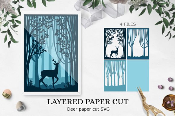 Layered Paper Cut Deer Forest: 3D SVG for Shadow Boxes