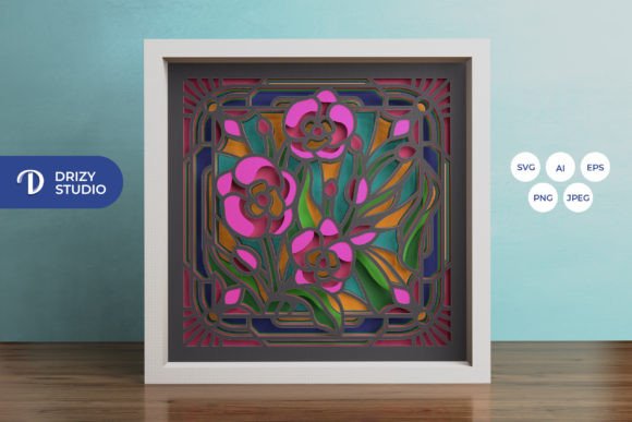 Orchid Stained Glass 3D SVG for Shadow Boxes