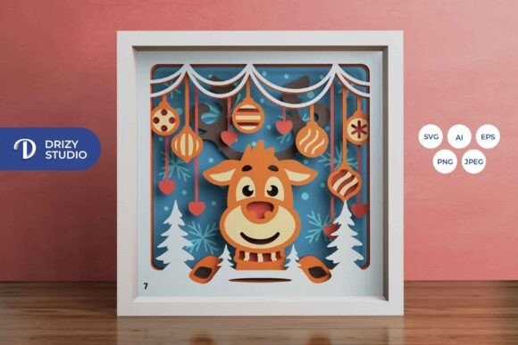 Peeking Reindeer 3D SVG for Shadow Boxes