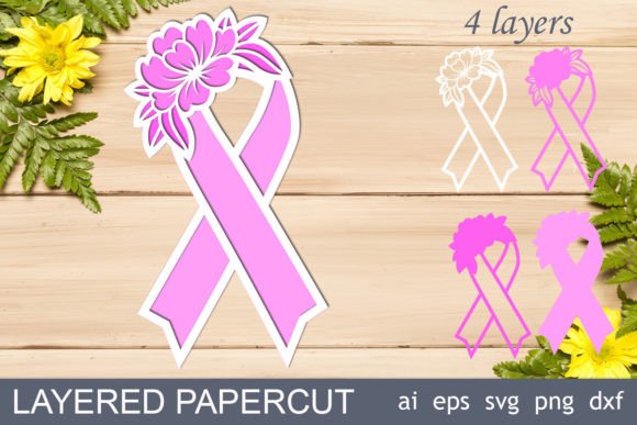 Pink Ribbon 3D SVG Shapes for Breast Cancer Design
