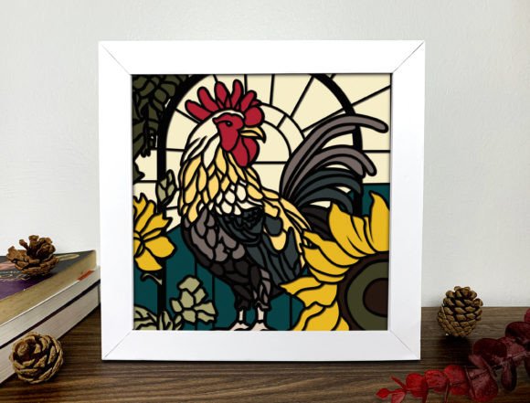 Rooster Stained Glass 3D SVG for Shadow Boxes