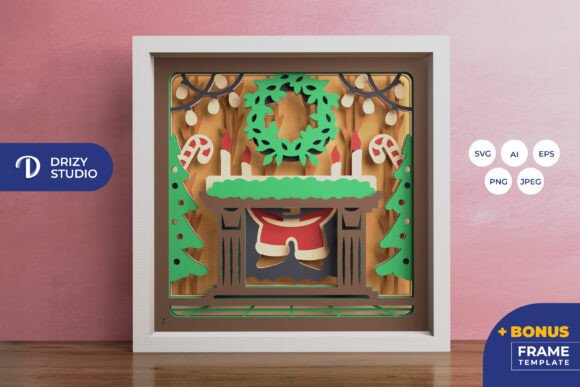 Santa Stuck on Chimney 3D SVG for Shadow Boxes