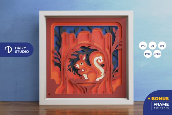 Squirrel on Tree Trunk 3D SVG for Shadow Boxes