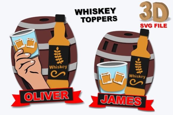 Whiskey Toppers 3D SVG for Laser Cutting Cake Toppers